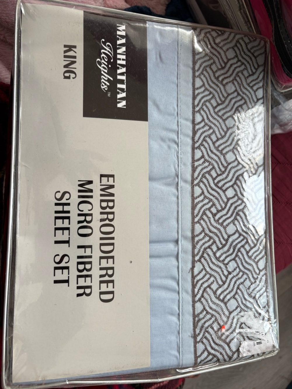 Manhattan Nights Embroidered Microfiber Sheet Set - Light Blue & Brown